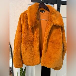 Express Burnt Orange Faux Fur Jacket